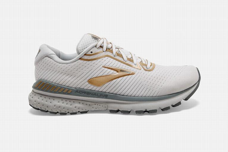 Brooks Adrenaline GTS 20 Road Running Shoes - Women's - White/Gold/Grey (79041-QZPD)